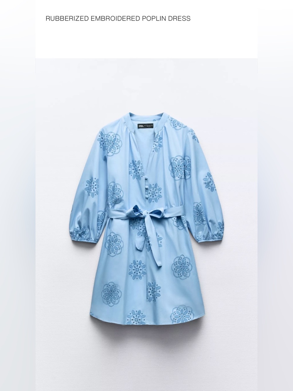 Zara Light Blue Embroidered Mini Dress SZ M NWOT